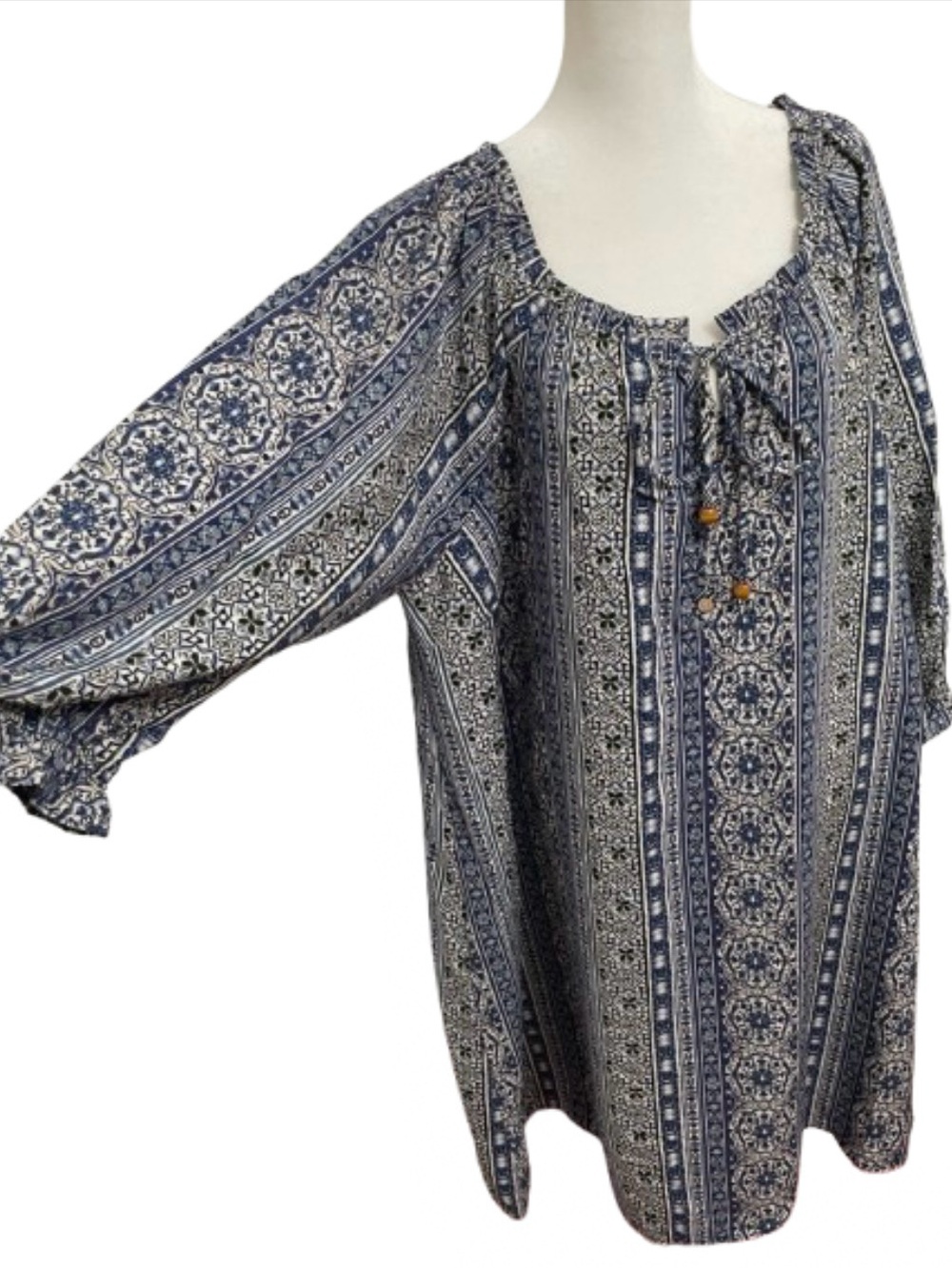 EC Naïf Blue and White Boho Printed Tunic Dress Plus Size 3X - Picture 6 of 14